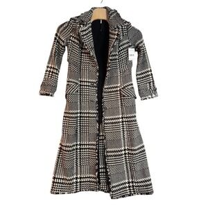 NWT Free People Black White Houndstooth Long Trench Coat Blazer Style Size 4